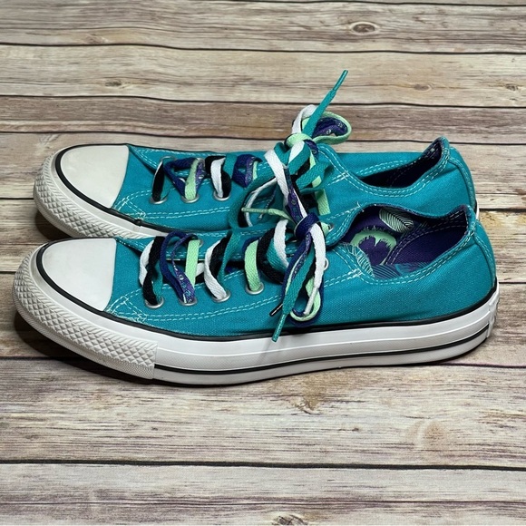 Converse Chuck Taylor All Star Teal Tropical Skull Triple Laces Mens 6 Womens 8 - Picture 6 of 16
